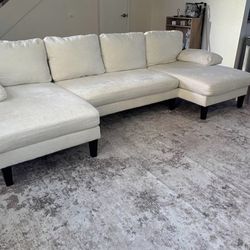 U-Shaped Sectional 112 Inch Modern Sectional Couch (Warm White Chenille)