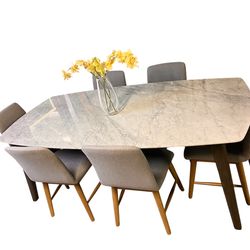 Modern marble top dining room table with 6 Arcadia chairs