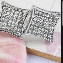 14k Gold Over Real 925 Sterling Silver Iced MOISSANITE  Square Kite Earrings 