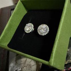 Moissanite 925 Sterling Silver Round Halo Earrings 