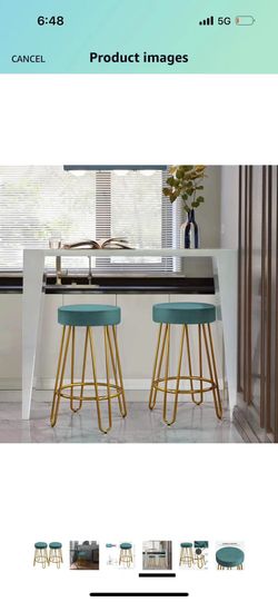 Round Kitchen Counter Stool Home Bar Height Stools with Golden Hairpin Legs Upholstered Velvet Seat for Kitchen/Dining Room Peacock Blue, Set of 2 (Pa