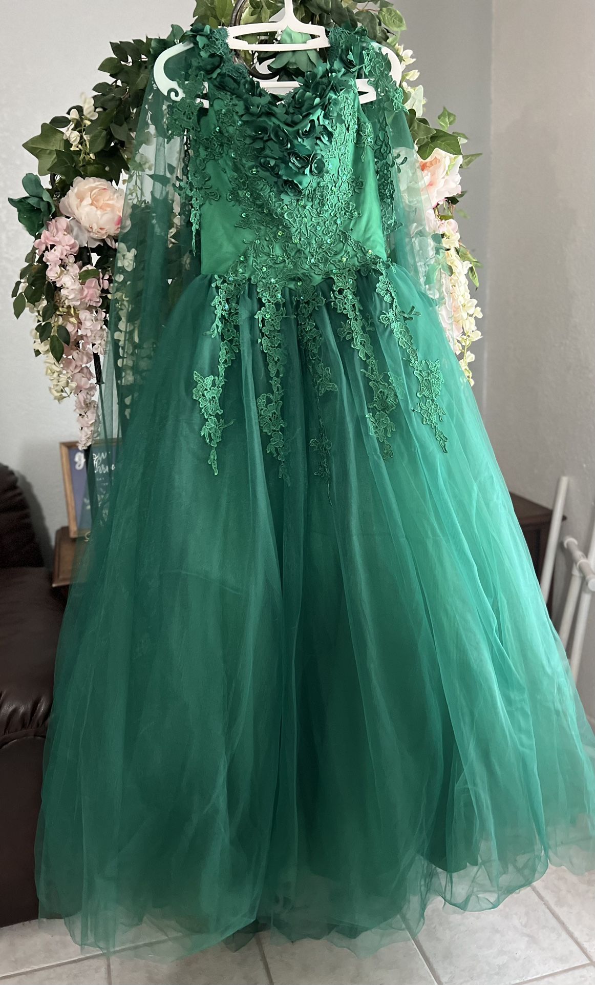 Emerald Green Quincenearra Gown Size Small