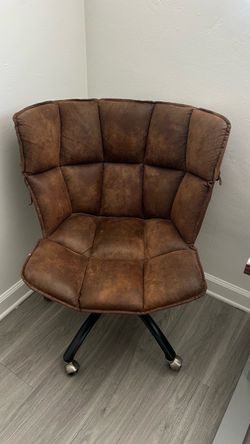 Pottery Barn Brown Tufted Swivel Office Chair