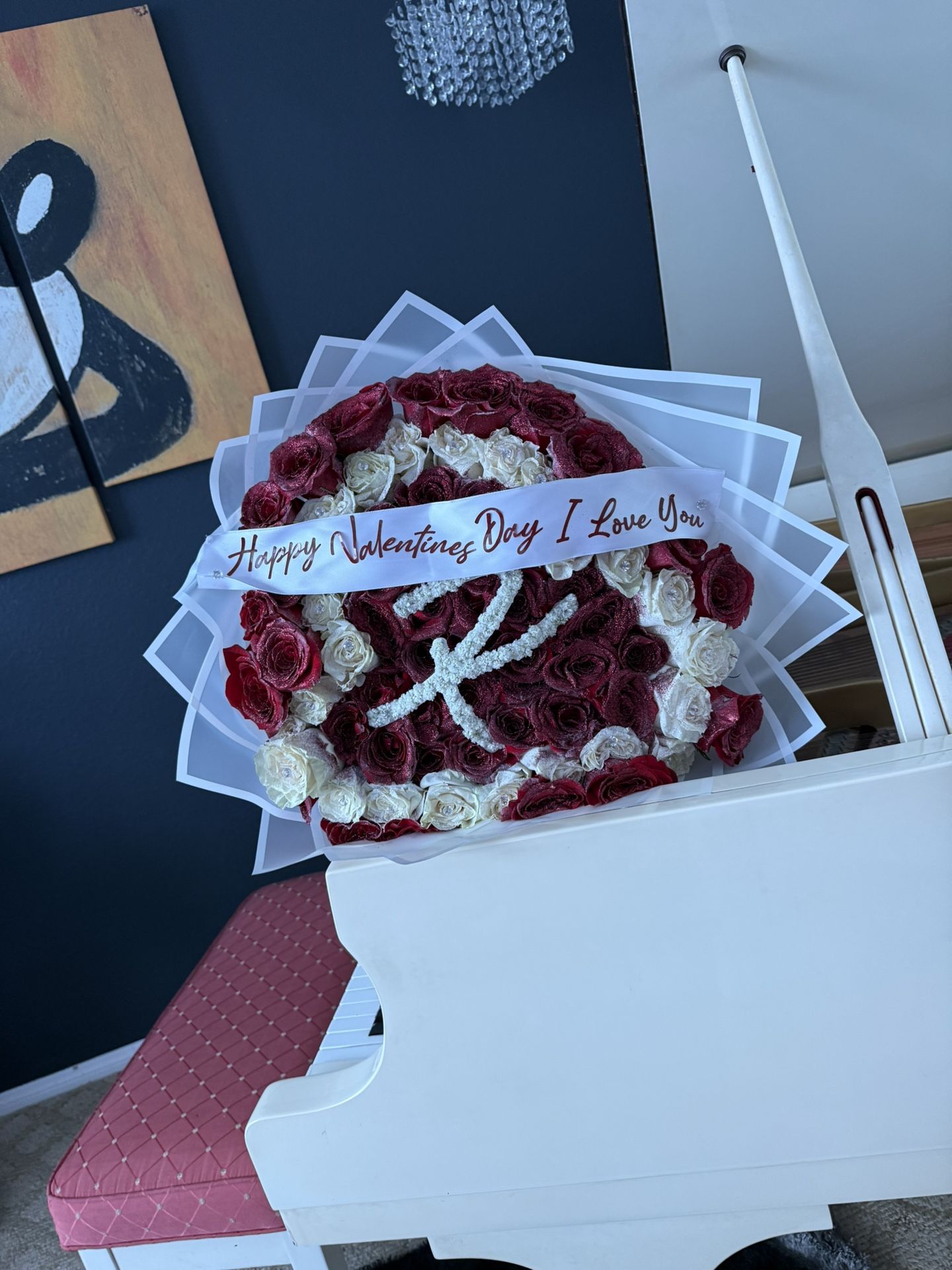 Red And White Glitter Roses Heart Bouquet / Ramo Buchon De Rosas Blancas Y Rojas De Corazon 💌✨
