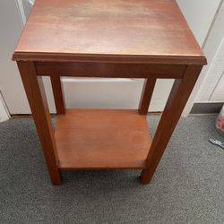 solid wood end table top 12”x17” x 27” tall Great quality- could use a sand and stain or a coat of new paint 