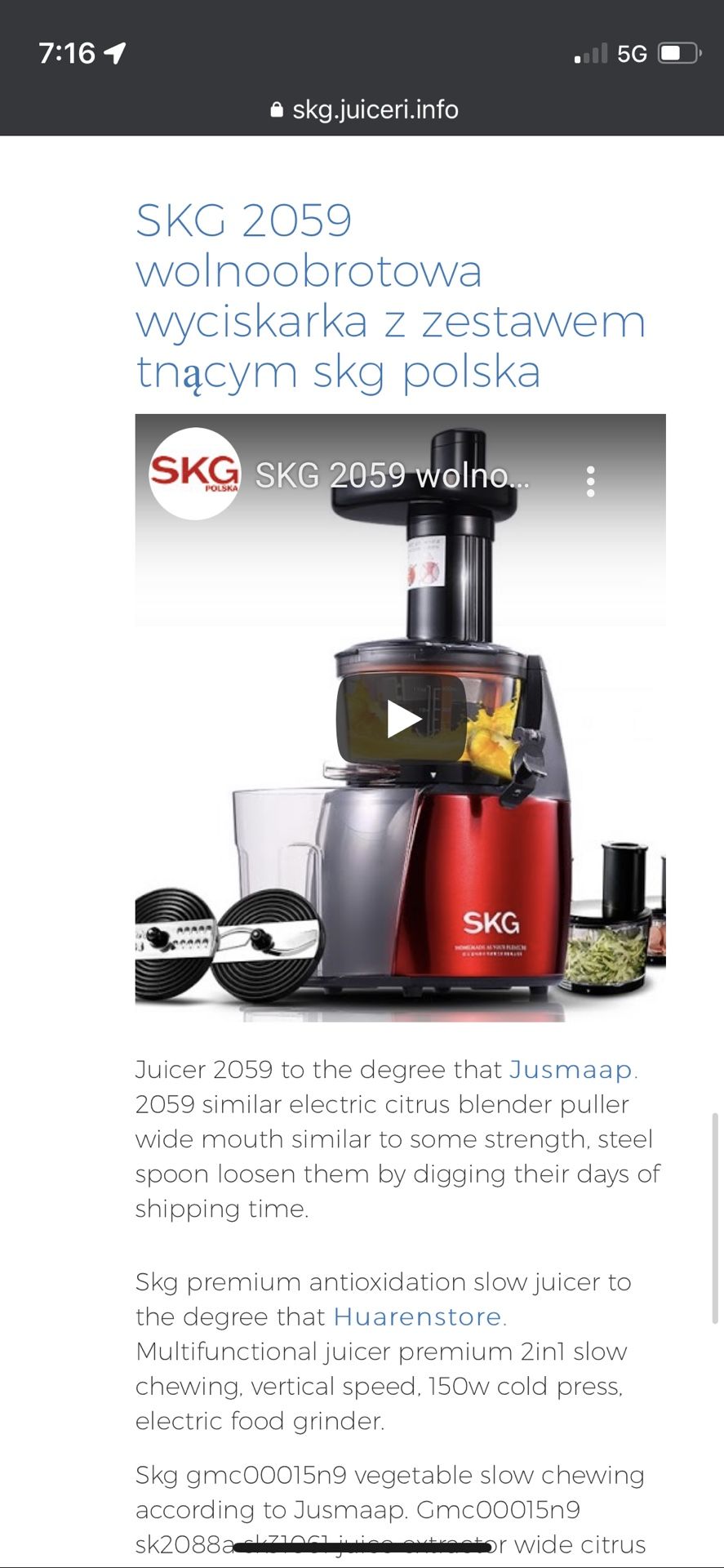 Skg 2059 Centrifugal (Slow Juicer )