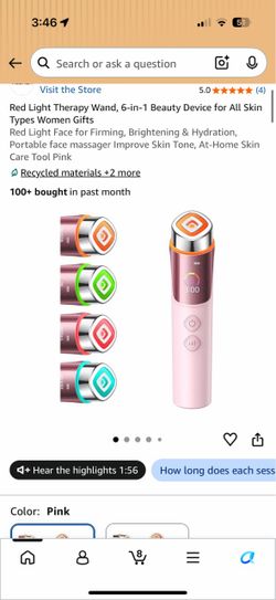 6-in-1 Red Light Therapy Wand Facial Massager Beauty Device (Pink)
