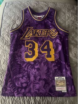 Men's Mitchell & Ness Shaquille O'Neal Purple Los Angeles Lakers Hardwood Classics 1996-97 Lunar New Year