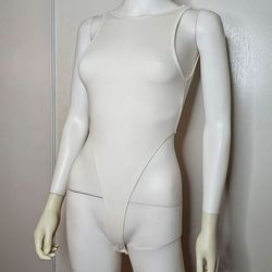Divided H&M White Scoop Neck Tank Open Back Bodysuit Cotton Size S