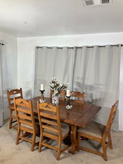 Hacienda Style Dining Table with 2 Extensions & 6 Chairs