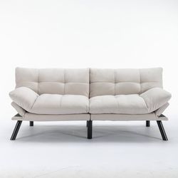 67” Velvet Futon Sofa Bed Convertible Small Upholstered Couch 2-Seat Loveseat Sleeper with Adjustable Backrest and Armrest for Small Space Apartment,G