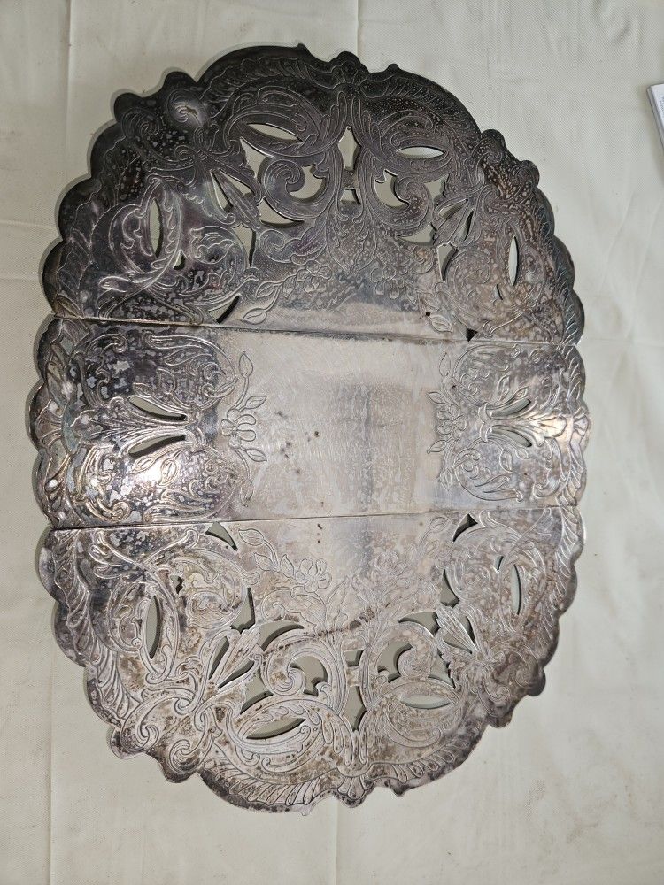 Vtg EPC Poole Silver, # 7326 Expandable Trivet, Etched Swirls & Openwork