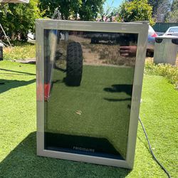 Gray mini fridge
