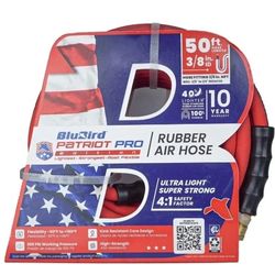 Rubber Air Hose 3/8"x 50' - Patriot Pro Brand - Lightest and Most Flexible with 1/4" MNP