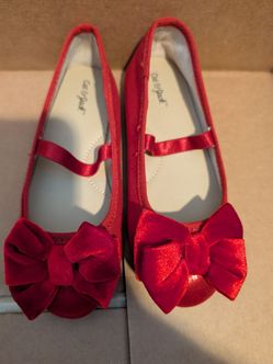 Cat & Jack Red Velvet Bow Flats Size 10T