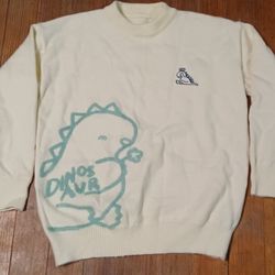 Women's Size Small Cider Dinosaur Raised Stitched Logo Sweater Ivory Soft 