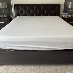 Brown leather king bed frame