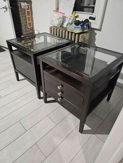 Glass top Accent tables side corner 2 piece mahogany  with drawers