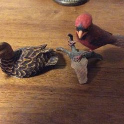 2 Hand Carved Birds