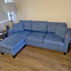 Modern Blue Tufted Reversible Sectional Sofa