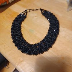 Beautiful Black Woven & Beaded Necklace