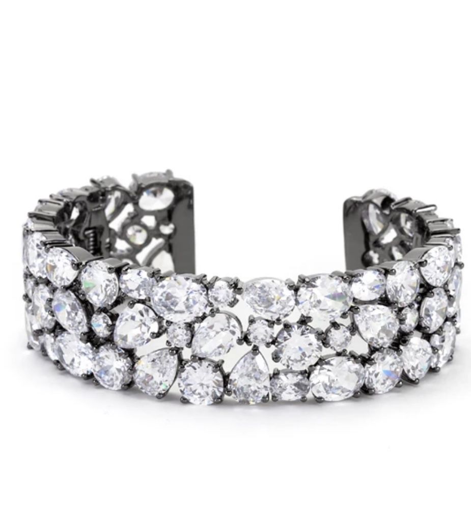 Bejeweled Cubic Zirconia Cuff Black Tone