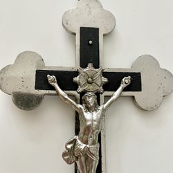 Italy 1900´ Antique large Cross Crucifix Jesus Christ Ebony Inlay