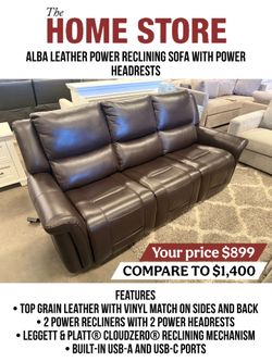 ALBA LEATHER POWER RECLINING SOFA WITH POWER HEADRESTS
