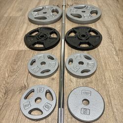 7 ft Steel Standard Bar With Weight Plates [ 25s, 10s, 7.5s and 5s {Brute Weight= 120 lbs)