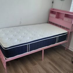 Twin Pink Headboard with Frame and Mattress 