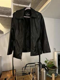 JL Colebrook Leather Mid Length Belted Jacket Size Medium
