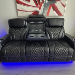 🔥 Leather Reclining Couch & Loveseat – Massage, Heat, LEDs – MUST GO! 🔥