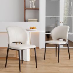 Brand New Dining Chairs Set of 2, Modern Upholstered High Back Dining Room Chairs, Faux Leather Armless Kitchen Chairs with Metal Legs, Comfortable Si