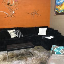 Sunday Fluffy Black L-Shape 2pc Sectional 