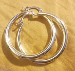 925 STERLING SILVER CLASSIC ROUND HOOP EARRINGS 1.5”