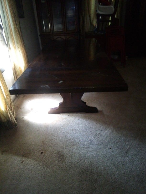 Solid Oak Dining Set With 2 Leafs And 6 Chairs