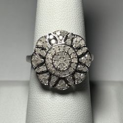 .925 Sterling Silver .75ctw Genuine White Diamond Cluster Ring Size 8