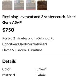 Reclining Loveseat And 3 Seater Couch, 