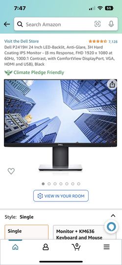 Dell P2419H 24 Inch LED-Backlit, Anti-Glare, 3H Hard Coating IPS Monitor - (8 ms Response, FHD 1920 x 1080 at 60Hz, 1000:1 Contrast, with ComfortView  Thumbnail