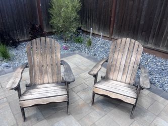 Pair of Solid Wood Adirondack Chairs – Rustic / Weathered Finish