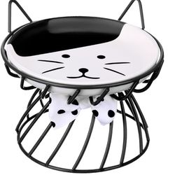 Brand New - Sunnyray Cat Feeder, Ceramic Cat Bowl with Metal Stand, Whisker Friendly, Anti Vomit, Dishwasher Safe, for Dog Pet (Black & White)