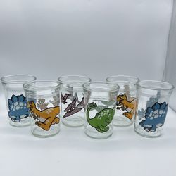 Set of 6 Vintage Welch’s Jelly Jam Jar Dinosaur Glasses 