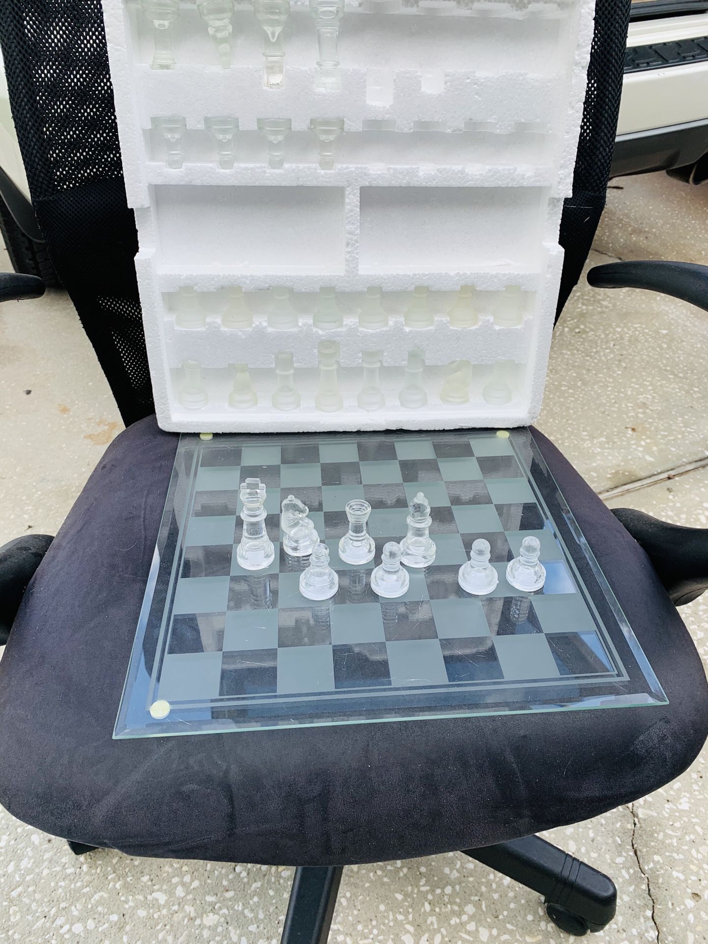 Beautiful frosted glass chessboard