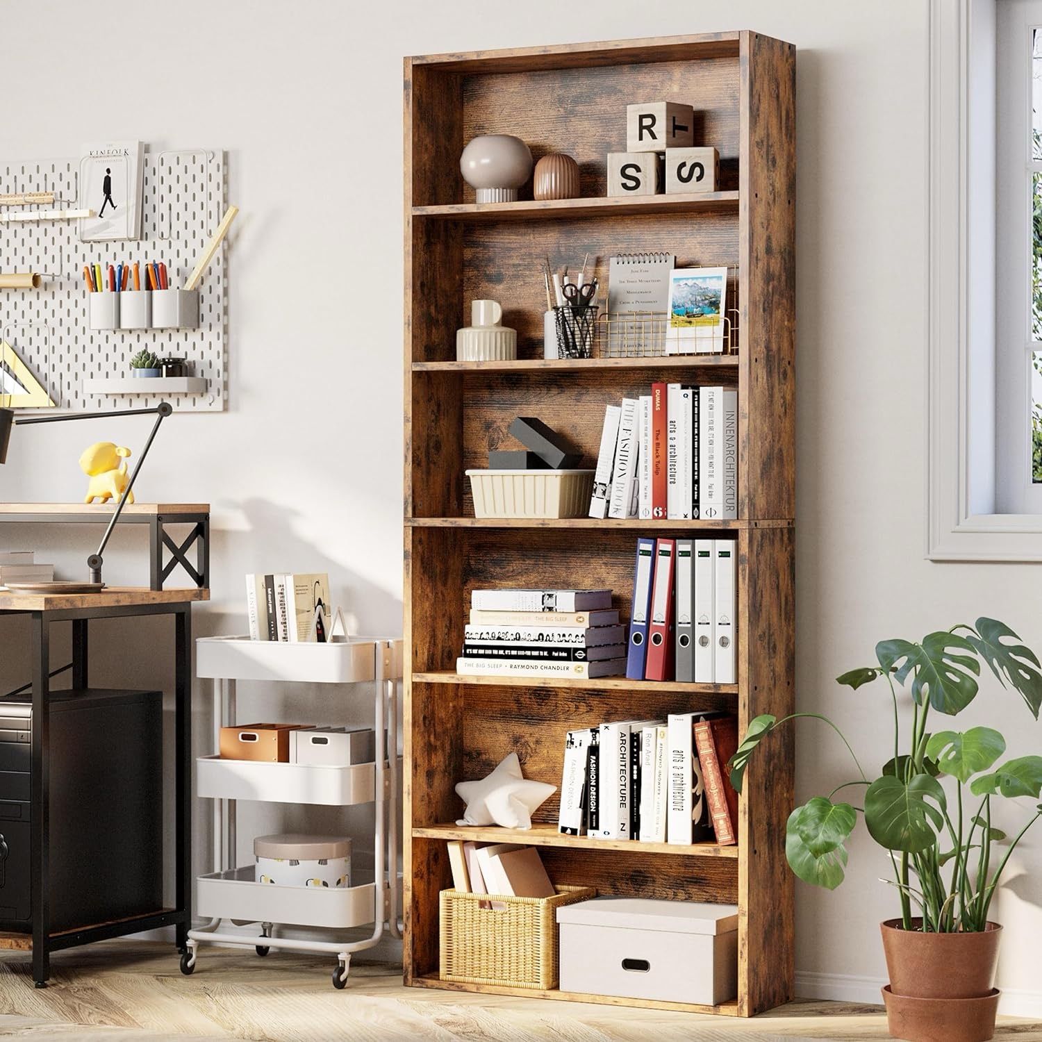 Industrial Bookshelves and Bookcases Floor Standing 6 Shelf Display Storage Shelves 70 in Tall Bookcase Home Decor Furniture for Home Office
