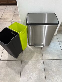 Stainless steel dual bins trash can