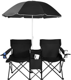 Goplus Double Camping Chairs with Umbrella