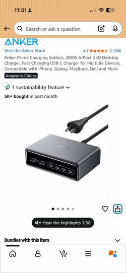 Anker Prime 200W 6-Port GaN Desktop Charger - Excellent Condition