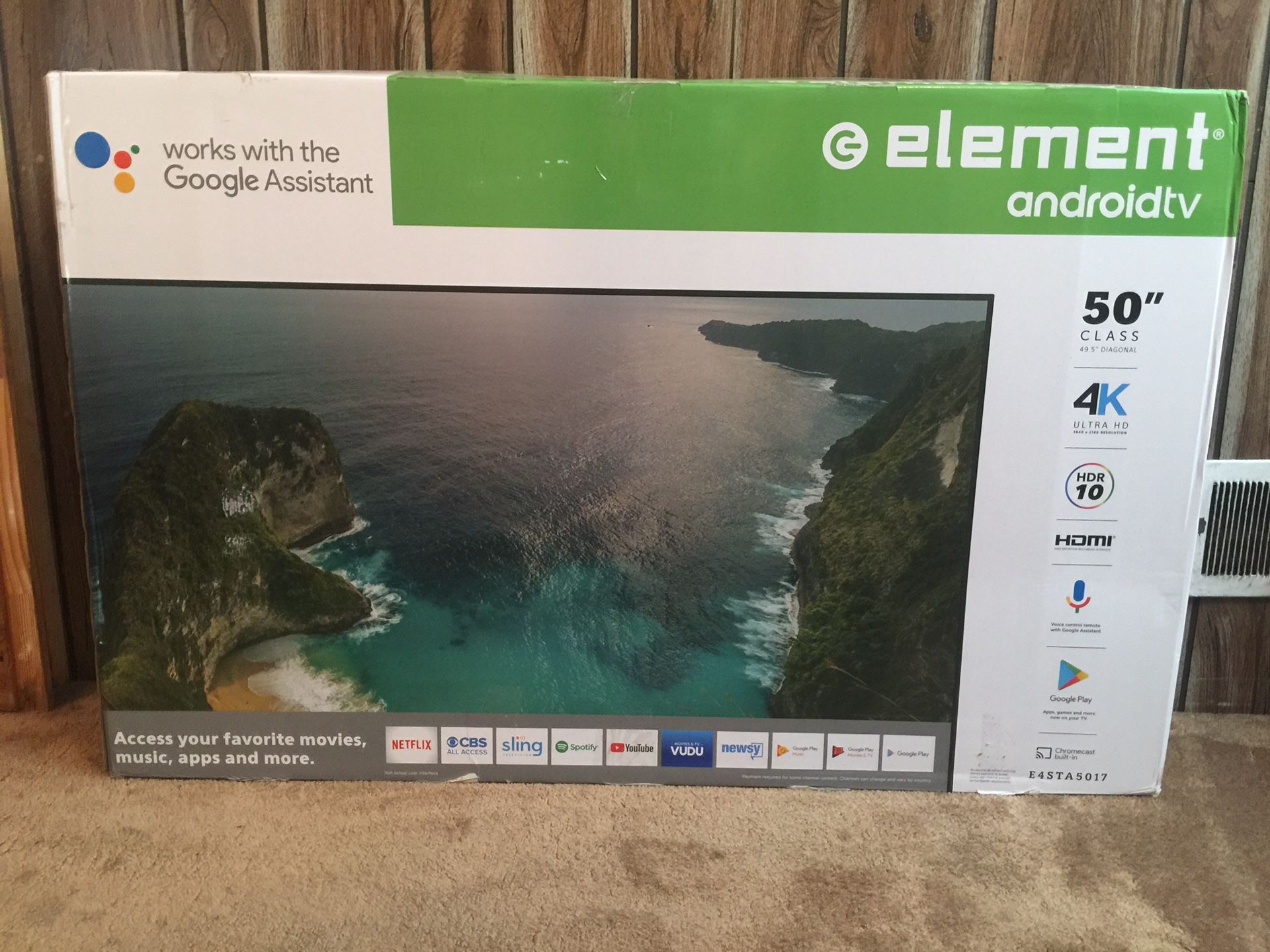 New Element 50 inch 4K UHD smart android TV W/Google assist E4STA 5017