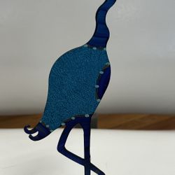Claudine Buell hand-painted Blue Heron Bird with fish metal sculpture