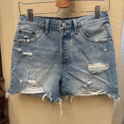 ABERCROMBIE & FITCH Women High-Rise Rip Distressed Blue Denim Shorts Size 27/4